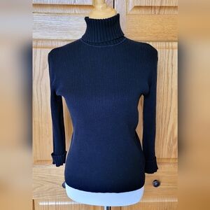 Women's Rena Rowan Black Turtleck Ribbed Knit Top - Large